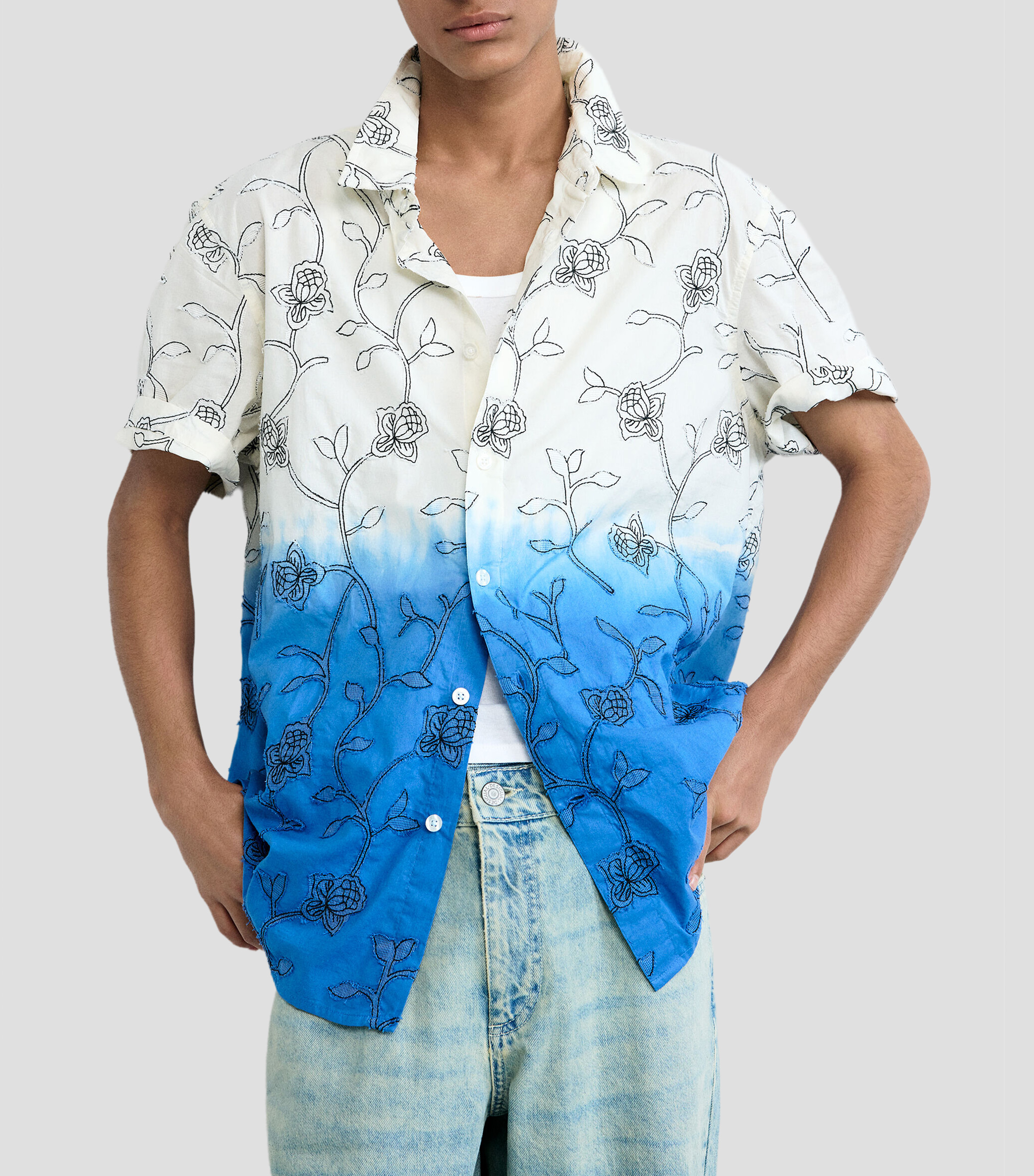 Camisa bordado fantasía manga corta Hombre